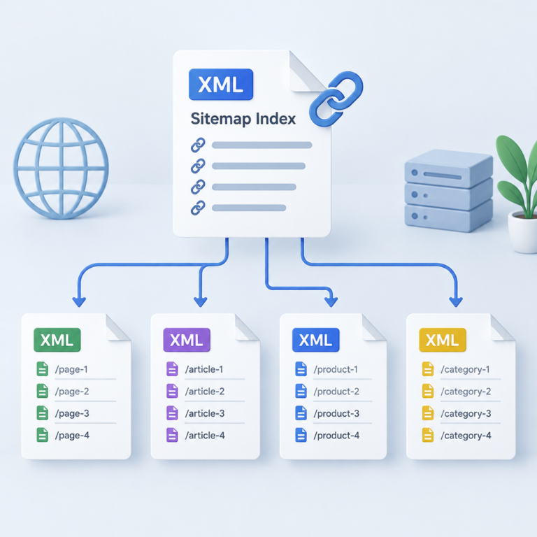 AI 생성 설명 이미지: AEO 세팅해주는곳 AI SGAEO | XML 사이트맵 인덱스와 개별 파일의 관계
